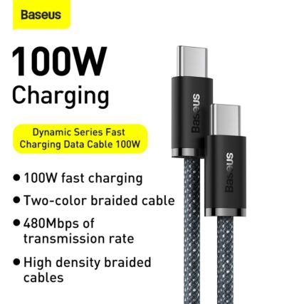 Baseus Dynamic Series Fast Charging Data Cable Type-C to Type-C 100W -Slate Gray
