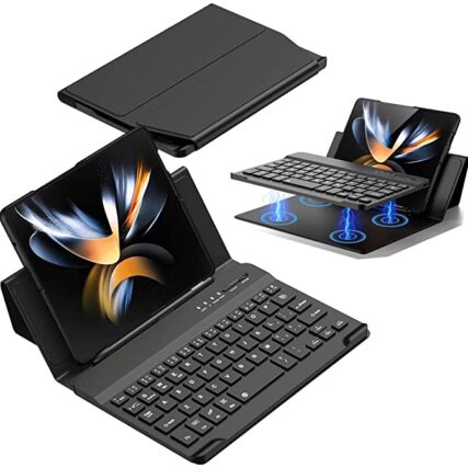 Leather Cover for Samsung Galaxy Z Fold4 Keyboard Holster and S Pen Holder, - Black