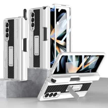 Magnetic Mech S Pen Slot Holder Case for Samsung Galaxy Z Fold4 Fold4 5G -Silver