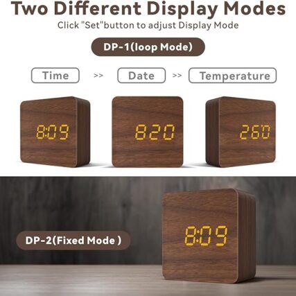 Modern Digital Clock, Multifunctional LED Wooden Clock Large Screen 3 Brightness Eye Portable Smart LED Digital Clock for Home, Office, Bedroom, Desk