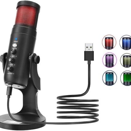 Jmary MC-PW9 Wired USB RGB Microphone for Recording, podcasting, gaming, and streaming.
