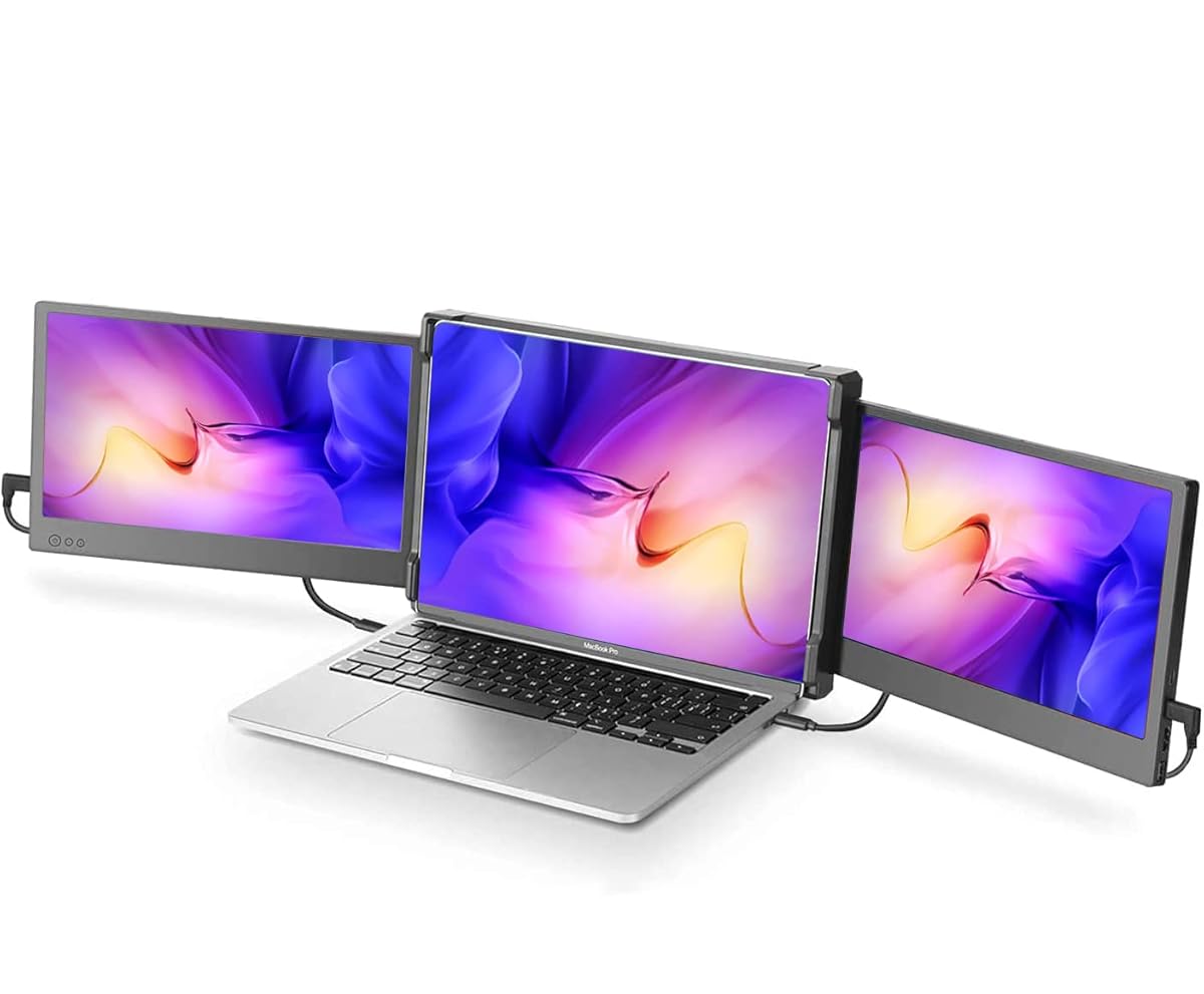 Portable Laptop Monitor Extender,for Laptop HDMI USB C Screens Extender FHD 1080P, Plug-Play Tri-Screen for 14” Laptops