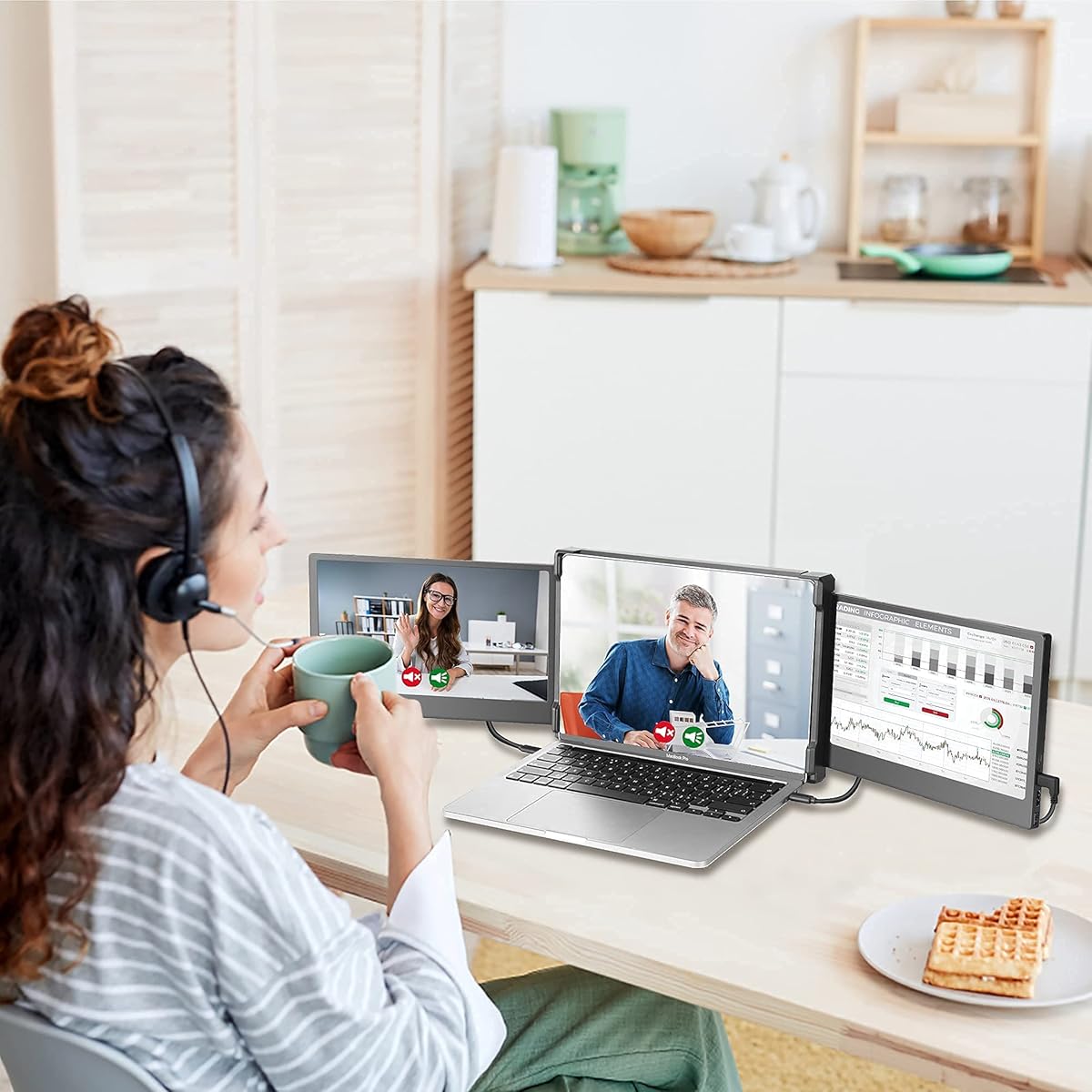 Portable Laptop Monitor Extender,for Laptop HDMI USB C Screens Extender FHD 1080P, Plug-Play Tri-Screen for 14” Laptops - Image 5