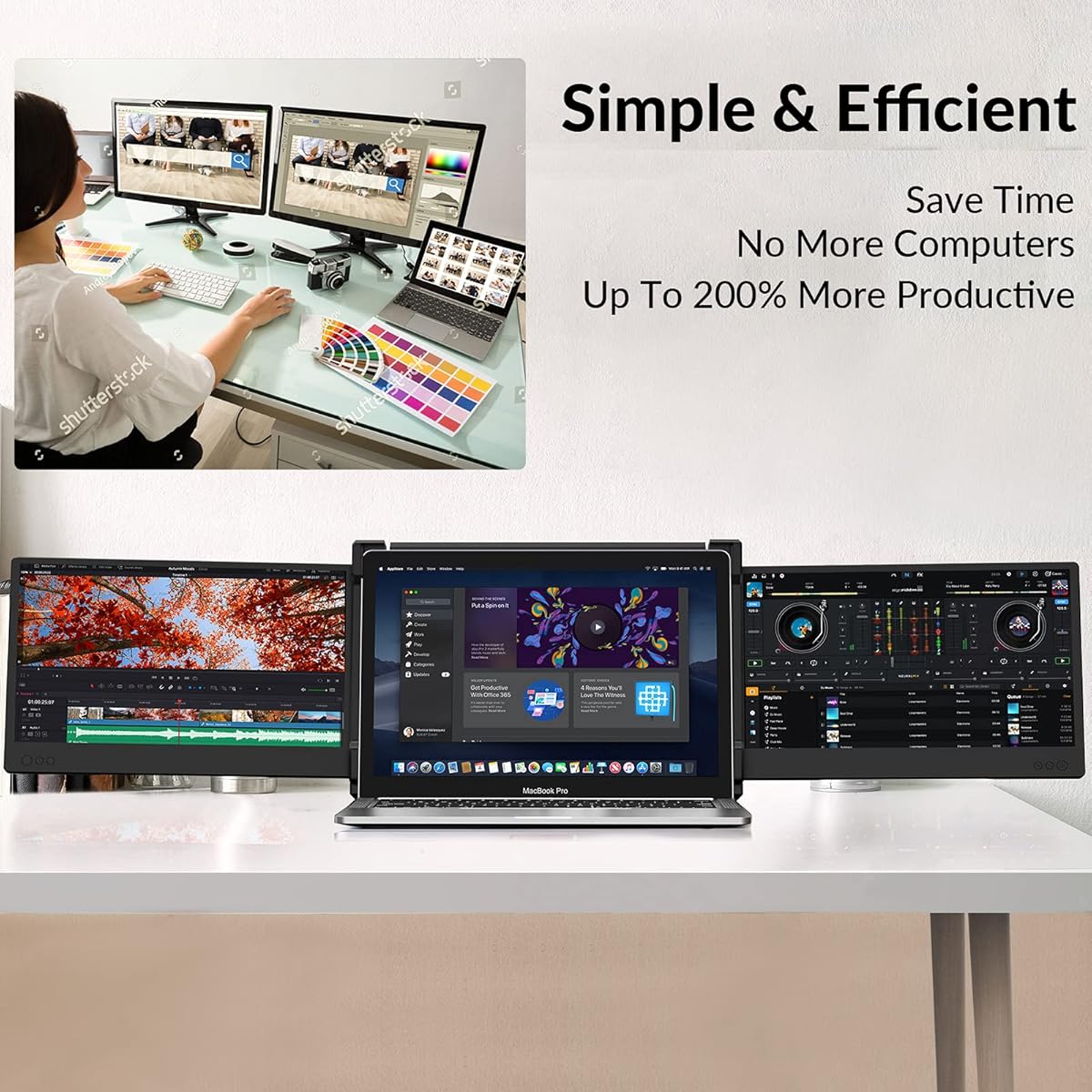 Portable Laptop Monitor Extender,for Laptop HDMI USB C Screens Extender FHD 1080P, Plug-Play Tri-Screen for 14” Laptops - Image 3