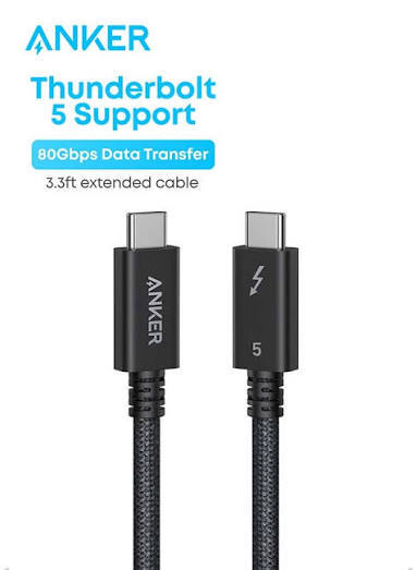 Anker prime Thunderbolt 5 Cable (3.3ft,80Gbps,240W) Ultra- Fast Data Transfer and Charging Cable - Image 2